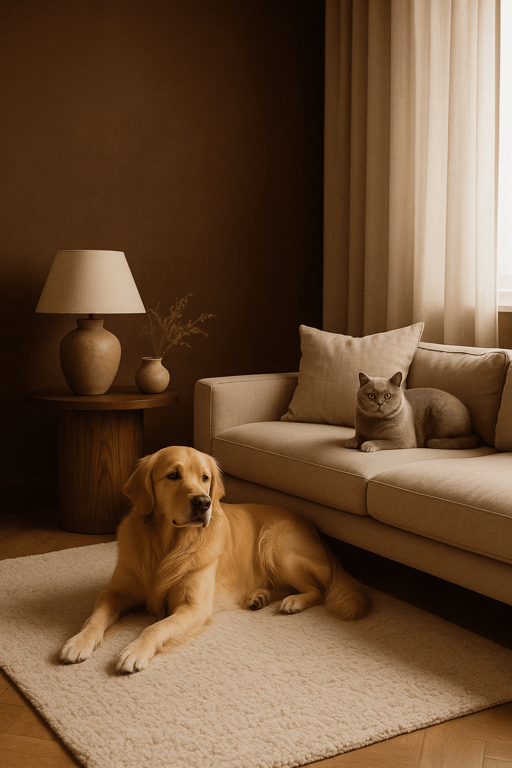 Animaux qui attendent leur propriétaire Un chien et un chat attendent leur propriétaire partis en vacances